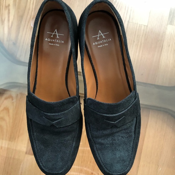 Aquatalia Black Pebbled Suede Loafers - Picture 1 of 10